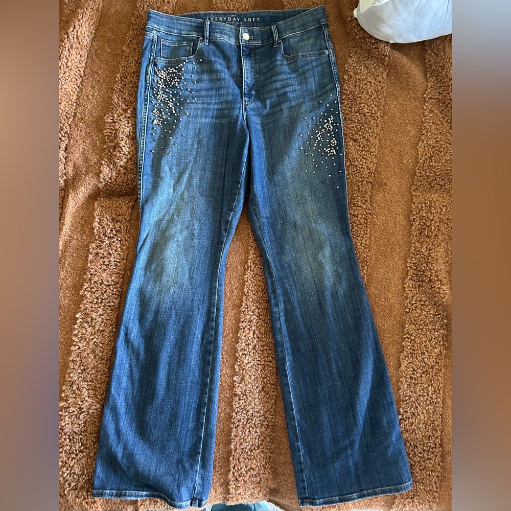 White House Black Market embellished flare jeans size 14 EUC!!!